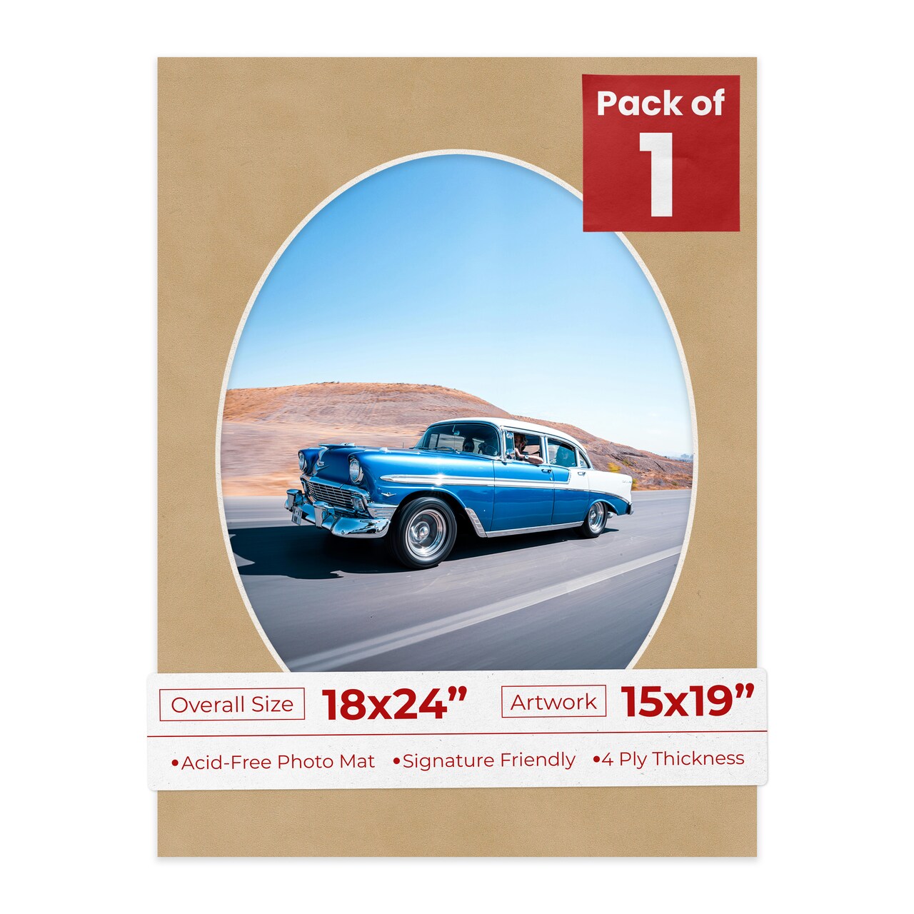 Beige Suede Mat Board for 18x24 Frames - Oval Opening for 15x19 Photos